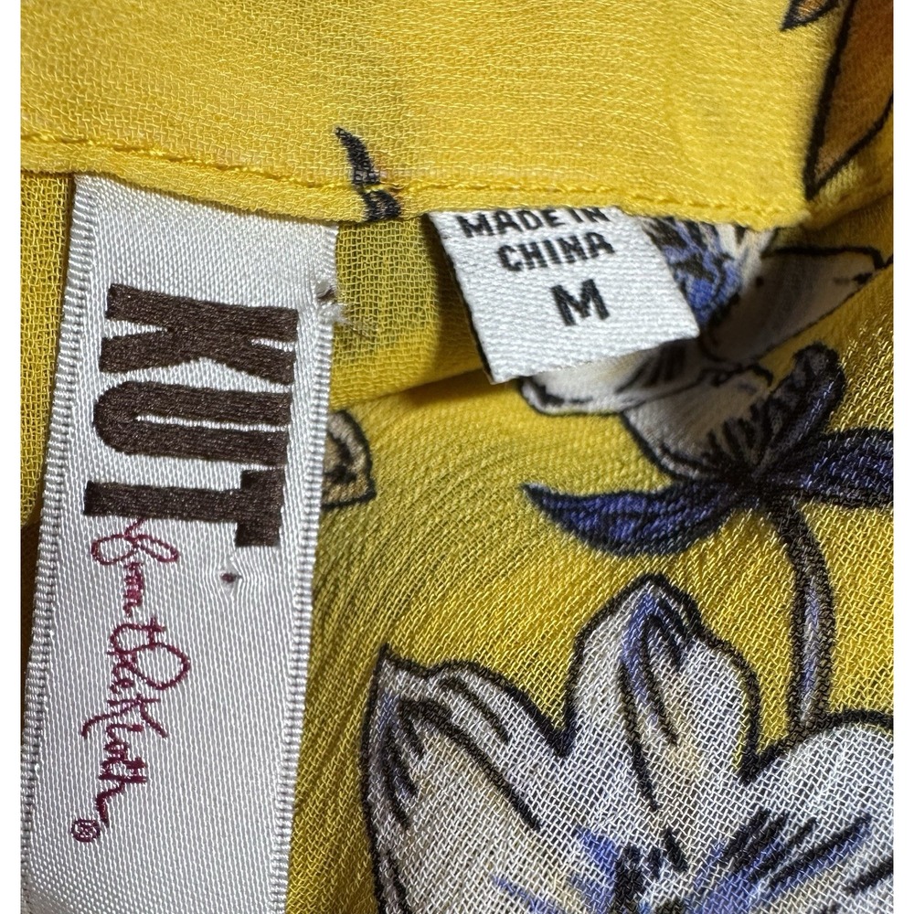 KUT from the Kloth Womens M Mustard Yellow Floral Sheer Blouse Long Sleeve - Picture 4 of 5